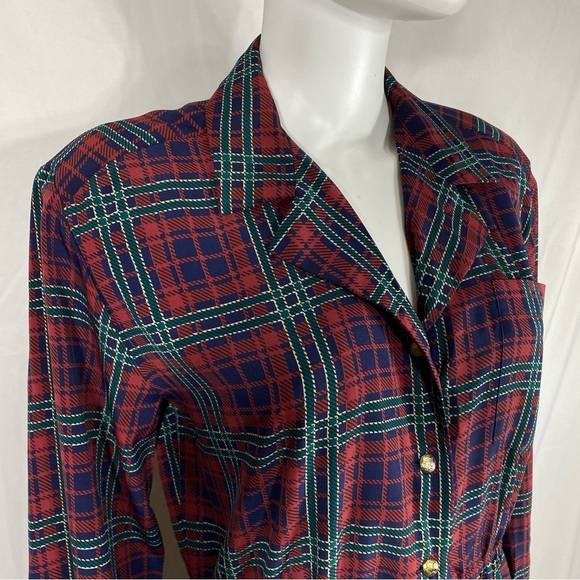Schrader Petite Plaid Pleated Long Sleeve Button Down Vintage 80’s Dress - Picture 8 of 8